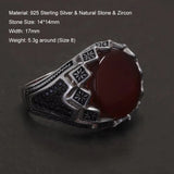 925 Sterling Silver Black Stone Onyx Signet Ring for Men Micro Inlaid Zircon Red Green Agate Ring Luxury Vintage Turkey Jewelry