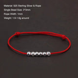 925 Sterling Silver Small Bead Braided Rope Bracelet Anklet for Women Men Grey Red Black Thin Friendship Bracelet Trendy Jewelry
