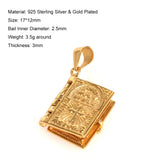 925 Sterling Silver Holy Bible Cross Pendant For Man And Women Book Type Carving Engraved Lord's Prayer English Letters