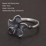 925 Sterling Silver Vintage Sakura Ring for Women Thai Silver Cherry Blossom Open Rings New Fashion Handmade Jewelry