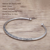 925 Sterling Silver Wave Thin Open Cuff Bracelet for Women Men Ethnic Style Opening Bangle Retro Jewelry