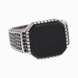 Genuine Solid 925 Sterling Silver Turkish Rings For Men Black Band With Stone Square Natural Onyx Vintage Male Jewelry Anelli