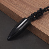 Natural Stone Geometric Pendant Necklace for Men Black Obsidian Blue Sandstone Adjusted Leather Rope Retro Vintage Jewelry