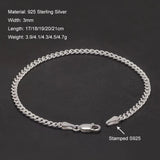 3mm Solid 925 Sterling Silver Cuban Link Chain Bracelet for Men Women Sturdy Miami Cuban Chain Trendy Wristband Jewelry