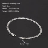925 Sterling Silver Flat Mariner Chain Bracelet for Men Women 3mm Thin Bracelet Simple Classic Trendy Party Jewelry Gift