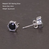 Men's and Women's Sterling Silver Earrings with Simple Design, Smooth and Flat Hexagram Natural Black Agate Fine Jewelry
