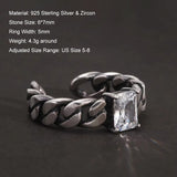 925 Sterling Silver Twisted Braided Ring with White Zircon Shining Square Shaped Thai Silver Color Retro Vintage Fashion Jewelry