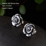 925 Sterling Silver Rose Earrings for Women Studs Earring Set Retro Antique Style Silver 925 Jewelry