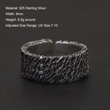 925 Sterling Silver Retro Irregular Stripe Ring for Men Women Meteorite Pattern Punk Rock Gothic Hiphop Biker Cool Jewelry