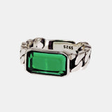 Genuine 925 Sterling Silver Men's and Women's Rings Green Crystal Inlaid Braided Vintage Rings Adjustable Size Jewelry