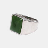 Real 925 Sterling Silver Green Agate Ring for Men Square Shape Natural Gemstone Band Minimalism Jewelry