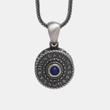 Retro 925 Sterling Silver Six Words Mantra Matte Pendant Necklace with Natural Lapis Lazuli Om Mani Padme Hum Religious Jewelry