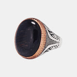 100% 925 Silver Ring Natural Blue Tiger Eye Cool Antique Turkish Big Ring for Men Fine Jewelry