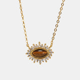 925 Sterling Silver Evil Eye Pendant Necklace with Tiger Eye Stone Women's Gilded Collar Chain Fine Jewelry