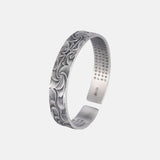 S999 Sterling Silver Twist Pattern Vintage Bangles for Men and Women Buddhist Heart Sutra Matte Open Couple Bracelet