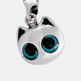 Real 925 Sterling Silver Cat Head Pendant Men's and Women's Retro Punk Style Round Hollow Eye Pendant Men's and Women's Jewelry