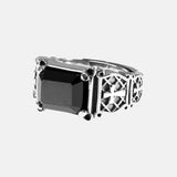 Vintage Punk Silver 925 Jewelry Signet Mens Rings Cross Engraving Natural Black Stone Onyx Rings Christian Jewelry Opening Type