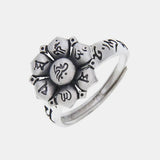 990 Sterling Silver Rings Om Mani Padme Hum  Women and Men  Retro Punk Fashion Jewellery Opening Adjustable Fine Jewelry