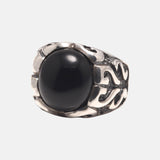 925 Silver Vintage Craft Silver Jewelry Ring Men's Thai Silver Inlaid Black Agate Ring