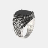 Arabic Elif Vav Black Onyx Mens Rings Silver S925 Antique Turkish Rings for Men Signet Ring Turkish Vintage Jewelry