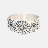 Real Pure 999 Sterling Silver Bangles for Women Large Chrysanthemum Embossed Opening Cuff Fine Jewelry