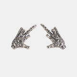 S925 Sterling Silver Middle Finger Skull Hand Stud Earrings for Men and Women Jewelry Gothic Punk Style