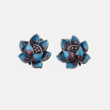 S925 Sterling Silver Retro Cloisonne Lotus Earrings for Women Fashion Ethnic Style Enameling Stud Earrings