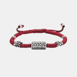 925 Sterling Silver Six Characters Mantra Charm Bracelet with Pixiu Hand Braided Lucky Rope Buddhist Jewelry