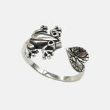 S925 Sterling Silver Vintage Design Open Frog Ring for Women Wholesale Women's Thai Silver Frog Lotus Leaf Ring