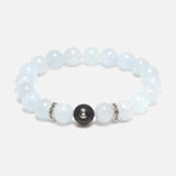 Natural Aquamarine Beads Bracelet with Lotus Finger Meditation Sandalwood Bead 925 Sterling Silver Accessories Men and Women