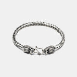 Real Pure 925 Sterling Silver Double Dragon Heads Wristband Handwoven Chain Bracelet Viking Jewelry