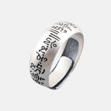 Pure Silver 990 Antique Matte Thai Silver Men and Women Ethnic Style Six-character Mantra Silver Ring