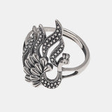 Real 925 Sterling Silver Peacock Ring Women's Vintage Open Style Exaggerated Thai Silver Animal Jewelry