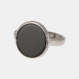 Real 925 Sterling Silver Ring Simple Round Ring Turkish Black Onyx Shell Minimalist Adjustable Jewelry for Men and Women