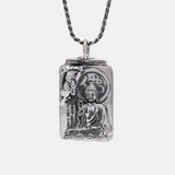 S990 Sterling Silver Embossed Halfbody Buddha Pendant Necklace for Men and Women with Heart Sutra Buddhist Jewelry Amulet