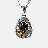 Real 925 Sterling Silver Pendant for Men and Women Eagle Wings Black Agate Retro Thai Silver Pendant Hip Hop Rock Style Jewelry