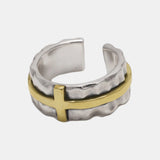 S925 Sterling Silver Thai Silver Ring Vintage Men's and Women's Wide Cross Ring Opening Adjustable Jewelry