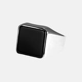 Solid 925 Sterling Silver Square Plain Ring for Men With Natural Black Agate Simple Rustic Flat Top Hallmarked Band Male Jewelry