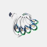 Colorful Enameling Peacock Ring Women's Real 925 Sterling Silver Jewelry Animal Bird Adjustable Opening Type Exaggerated