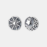 Real 925 Sterling Silver Sun God Moon Men Women Round Stud Earrings Vintage Punk Jewelry Best Gift