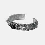 S925 Sterling Silver  Bracelet for Men Retro Punk Style Inlaid Agate Dragon Men's Open Bracelet Thai Silver Jewelry