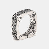 Real 925 Sterling Silver Square Rings for Men and Women Opening Vintage Pattern Adjustable Size 7-10