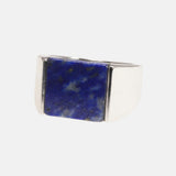 Solid 925 Sterling Silver Square Lapis Lazuli Agate Ring for Men Natural Gemstone Simple Classic Male Jewelry