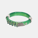 925 Sterling Silver Peacock Bangles for Women Chalcedony Openable Antique Style Thai Silver Bracelet