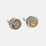 Real 925 Sterling Silver OM Mantra Stud Earrings For Women and Men Retro Antique Style Six-Word Sutra Buddhism Jewelry