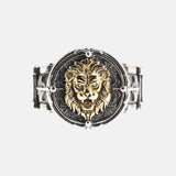 Solid 925 Sterling Silver Men's Lion Ring Retro Punk Retro Locomotive Ring Men's Leaf Male Jewelry