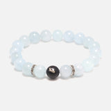 Natural Aquamarine Beads Bracelet with Lotus Finger Meditation Sandalwood Bead 925 Sterling Silver Accessories Men and Women