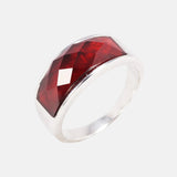 925 Sterling Silver Rings with Red Color Zircon Stone Faceted Rectangle Gemstone Women Rings Simple Vintage Jewelry