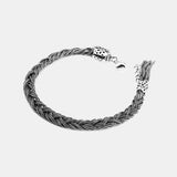 925 Pure Silver Fox Tail Bracelet Handwoven Tangcao Pattern Tassels for Men and Women Retro Adjustable Chain Fine Jewelry