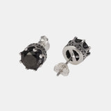 True 925 Pure Silver Crown Earrings Studs for Men and Women 6mm Round Black Zircon Simple Retro Jewelry Gift